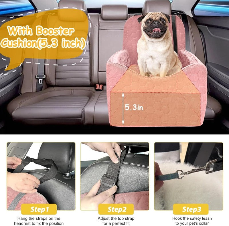 Dog Car Seat Small/Medium Dogs up to 35lbs Memory Foam Washable Cover Pink3