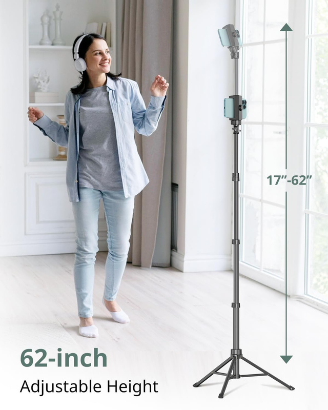 62" Phone Tripod & Selfie Stick, Extendable Cell Phone Tripod Stand with Wireles1