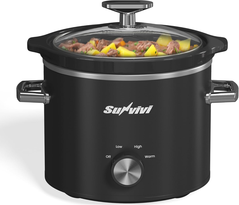 2Qt Slow Cooker Small Removable Ceramic 3-Setting Black Food Warmer10