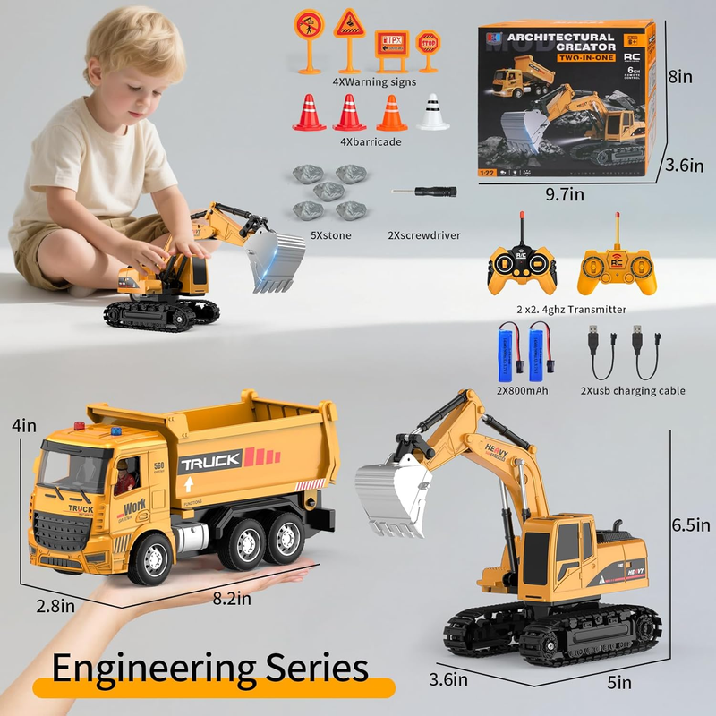 Remote Control Excavator Dump Truck Toy Set Construction Vehicles Kids1