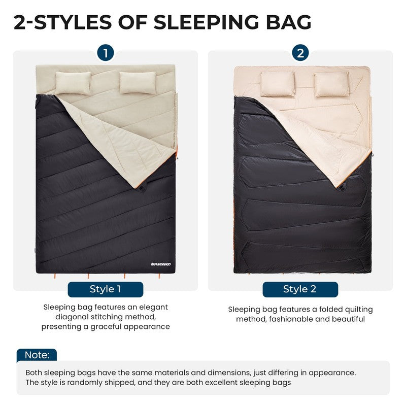 2 Person Sleeping Bag with Pillows for Adults Black Double Camping Sleeping Bags10