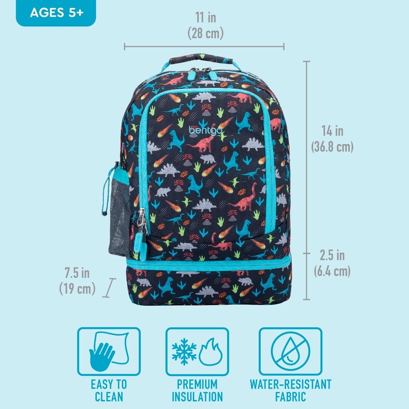 Kids 2 in 1 Backpack and Insulated Lunch Bag Set Dinosaur Print Water Resistant 4