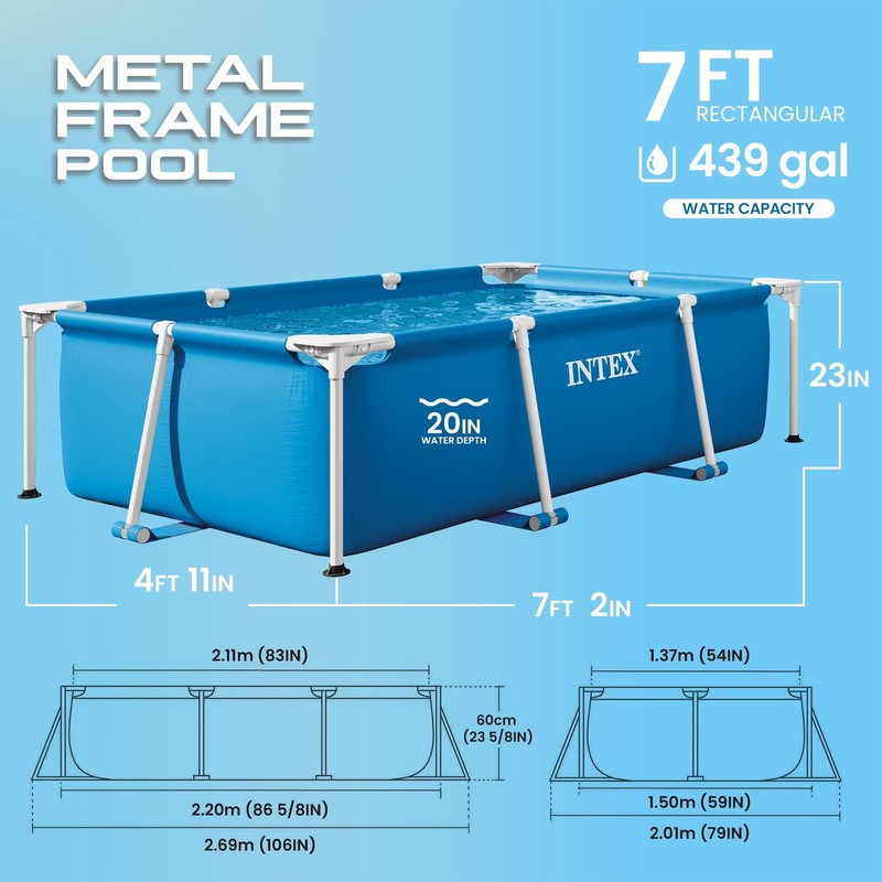 7.2ft Rectangular Frame Above Ground Splash Swimming Pool Outdoor2