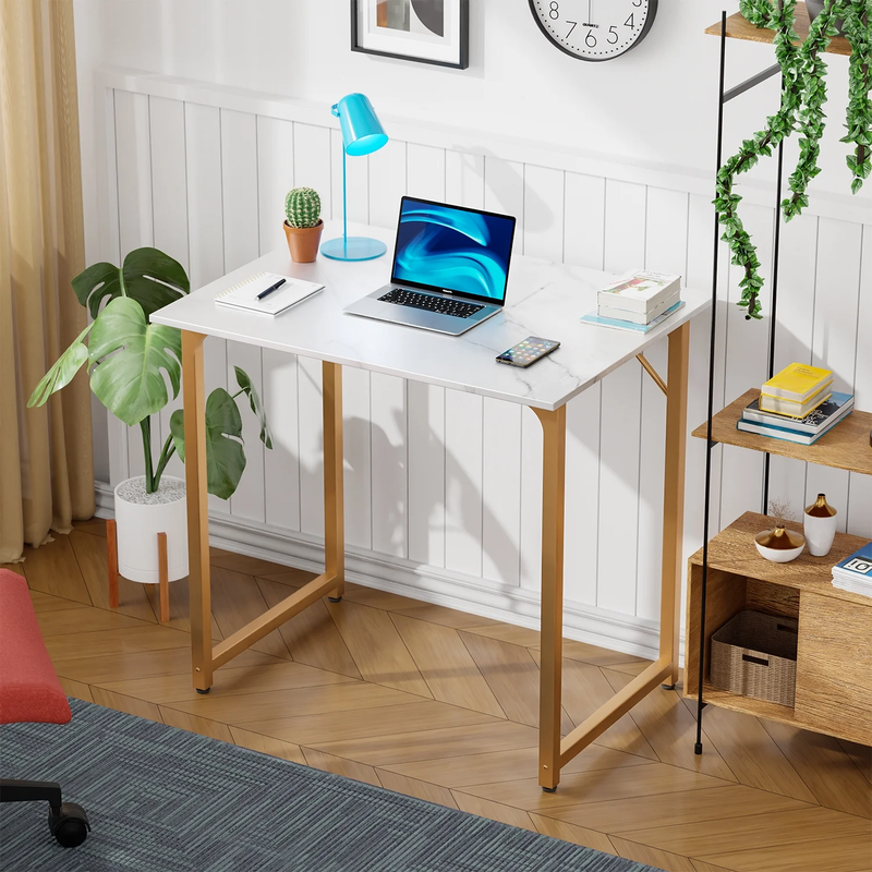 32 Inch Computer Desk,Office Desk with Metal Frame,Adults Can Easily Use It,Gold0