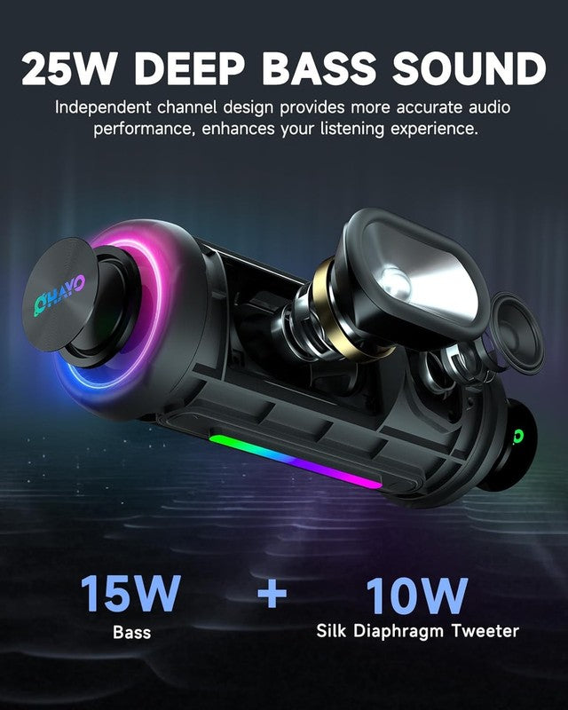 25W Bluetooth Speaker, IPX7 Waterproof, 24H Playtime, TWS, Lights, Black2
