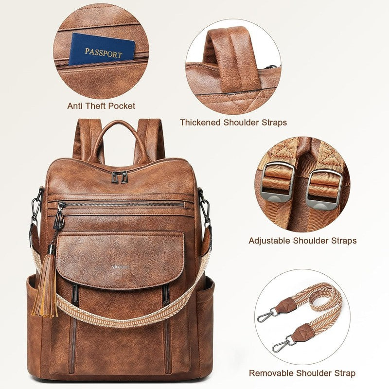 Women Laptop Backpack 15.6" Leather Travel Work Water Resistant Brown7