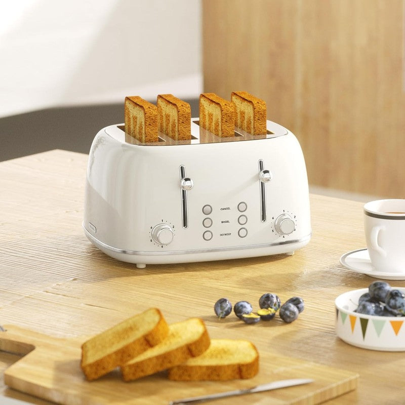 4-Slice Retro Toaster White 6 Shade Settings Cancel/Defrost/Reheat Wide Slots7