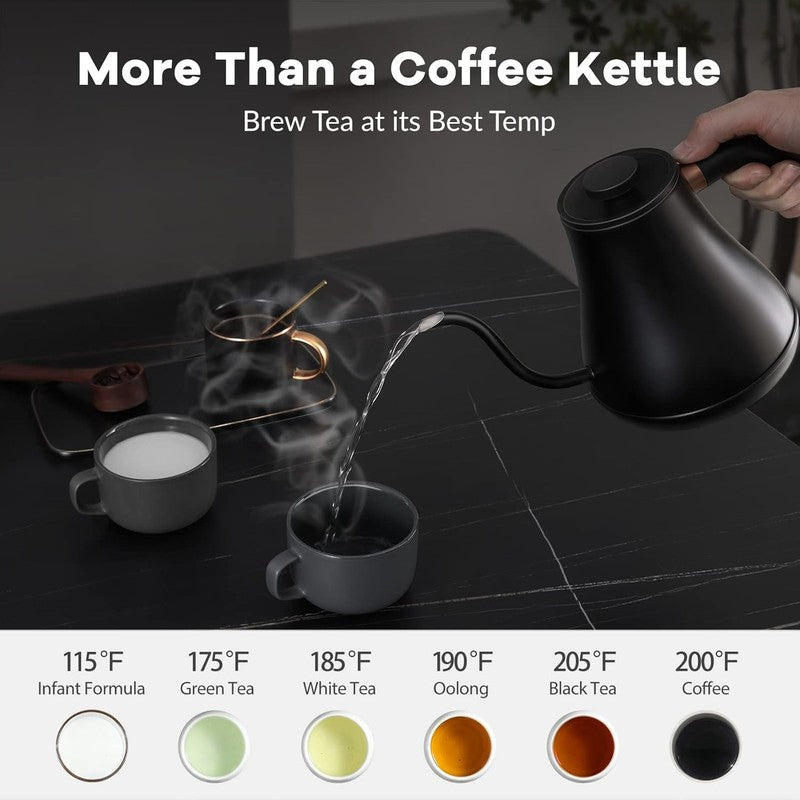 Gooseneck Electric Kettle 0.8L 1200W Matt Black Temp Control Auto Shut Off5