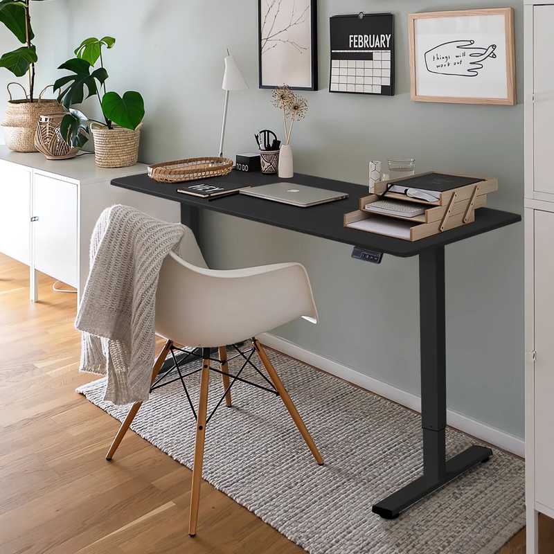40"×24" Electric Height Adjustable Standing Desk T Shaped Metal Black0