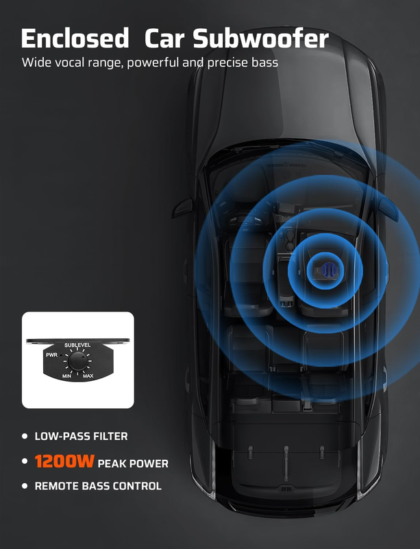1200W 10" Slim Underseat Car Subwoofer with RGB Lights & Remote Control4