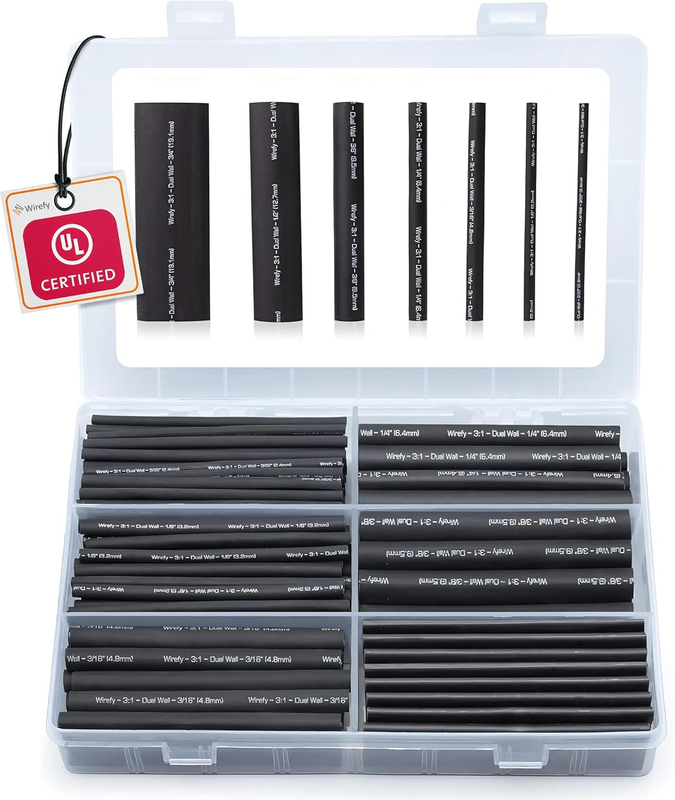 180 PCS Heat Shrink Tubing Kit - Adhesive Lined, UL Certified, Black0