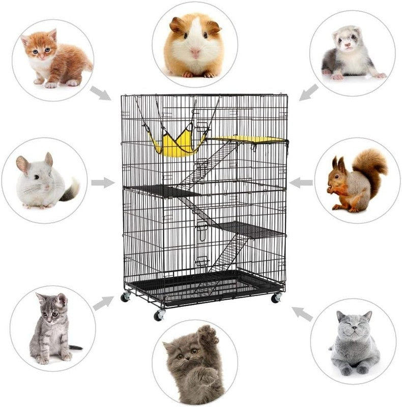49" 4 Tier Collapsible Metal Cat Cage Kennel w/Casters Ramp Hammock Indoor2