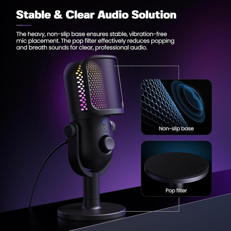 USB RGB Condenser Microphone for PC Gaming with Stand & Quick Mute Black5