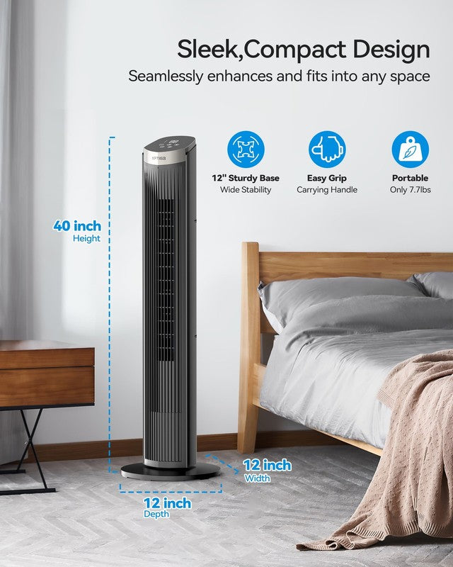 40 Inch Tower Fan for Home, 70° Oscillating Standing Floor Fan with Remote, 5 Sp2