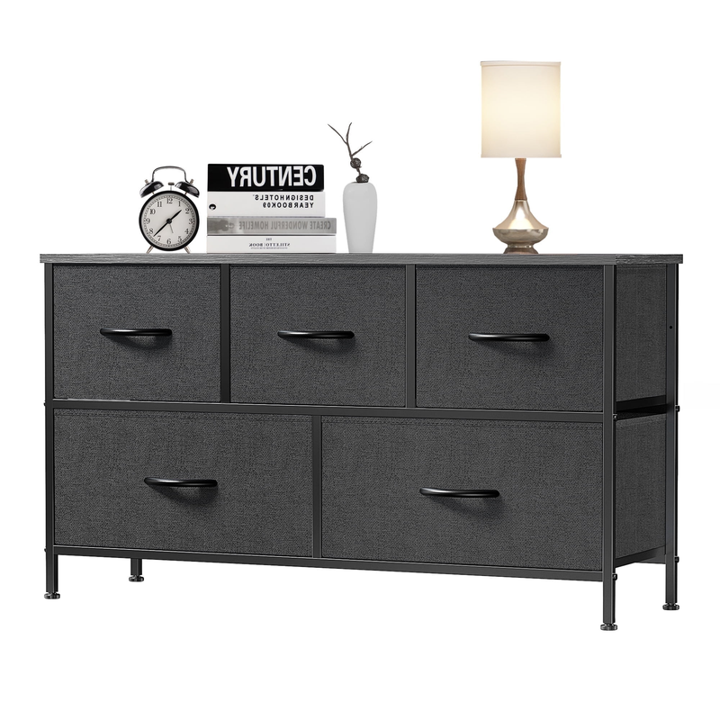 5 Drawer Dresser, Wide Chest of Drawers Nightstand Storage Tower Storage Fabric 10