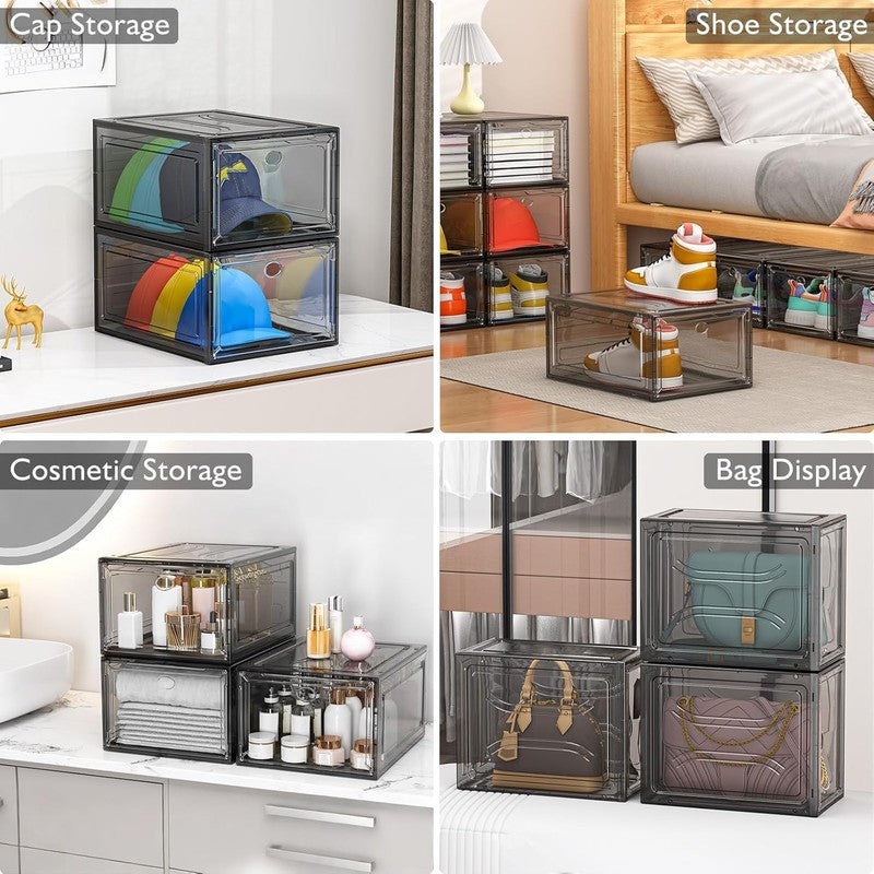 12 Pack Clear Stackable Shoe Boxes with Magnetic Door, Foldable, Black5