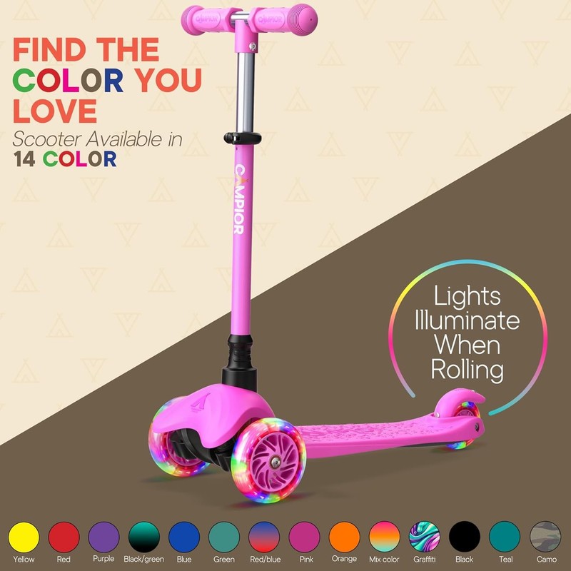 Kids 3 Wheel Scooter Lean to Steer LED Wheels Adjustable Handlebar Pink6