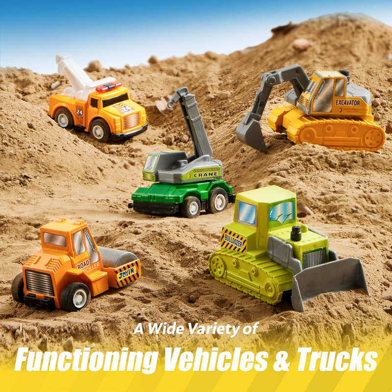 18 Pcs Pull Back City Cars and Trucks Toy Vehicles Set, Friction Powered Cars To4