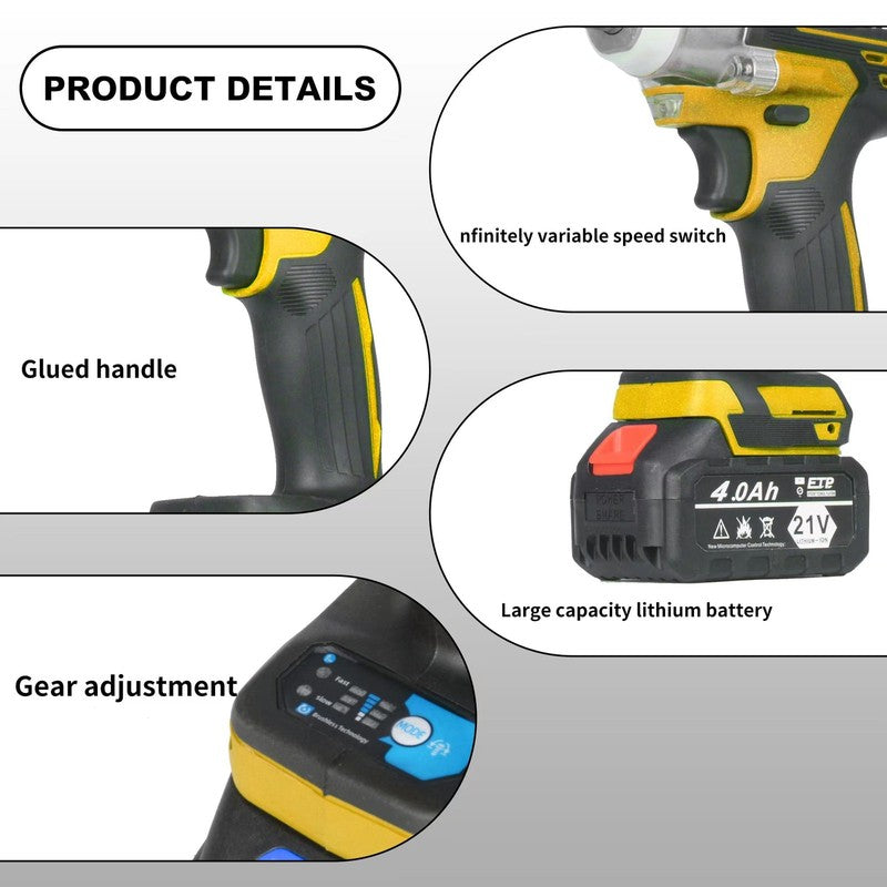 Brushless Impact Driver, 21V Cordless Impact Wrench 1/2 Inch, 2 × 4.0Ah Impact D5