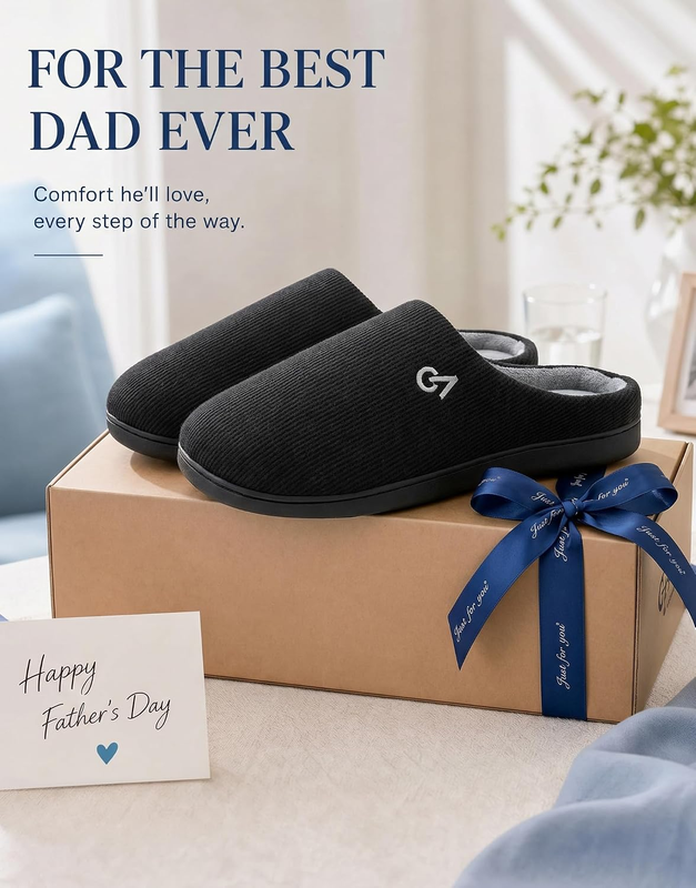 Men'S Two Tone Memory Foam House Slippers Indoor Outdoor Durable Rubber Sole2