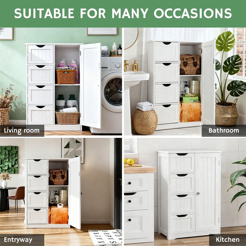 Wooden Bathroom Floor Storage Cabinet with 4 Drawers Cupboard and Shelves5