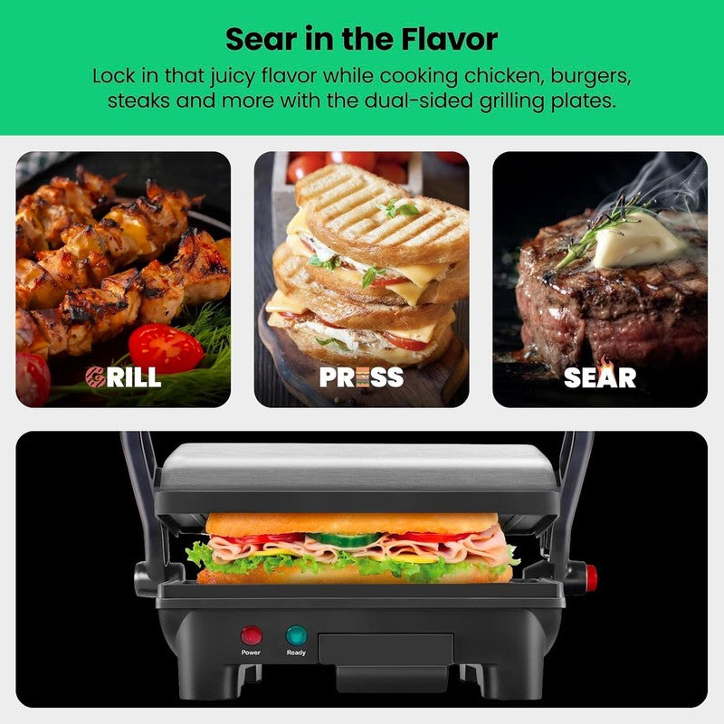 Electric Panini Press Grill Sandwich Maker Nonstick 180° Stainless Steel Black3