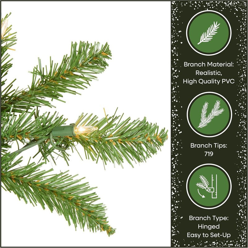 Pre-Lit Kingswood Fir Slim Christmas Tree 6.5Ft  250 Clear Lights Green6