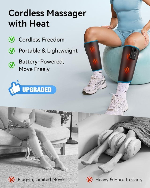 Cordless Calf Massager w/ Heat Compression Rechargeable Pain Relief RLS Edema1