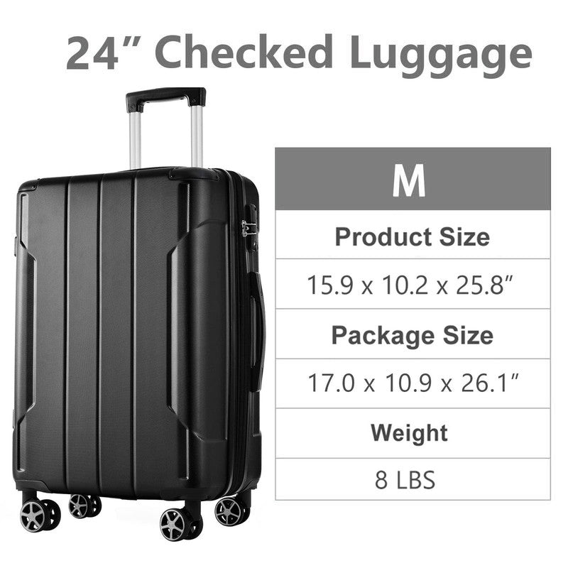 24" Carry On Luggage 65L Suitcase Wheels TSA Lock ABS+PC Lightweight Black4