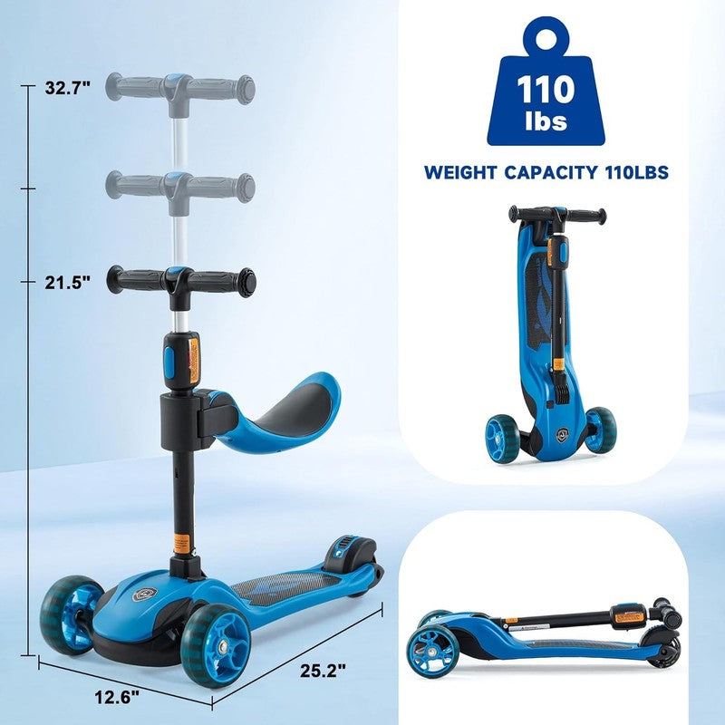 Kids 2 in 1 Folding 3 Wheel Kick Scooter Adjustable Height Safety Lock Ages 3 142