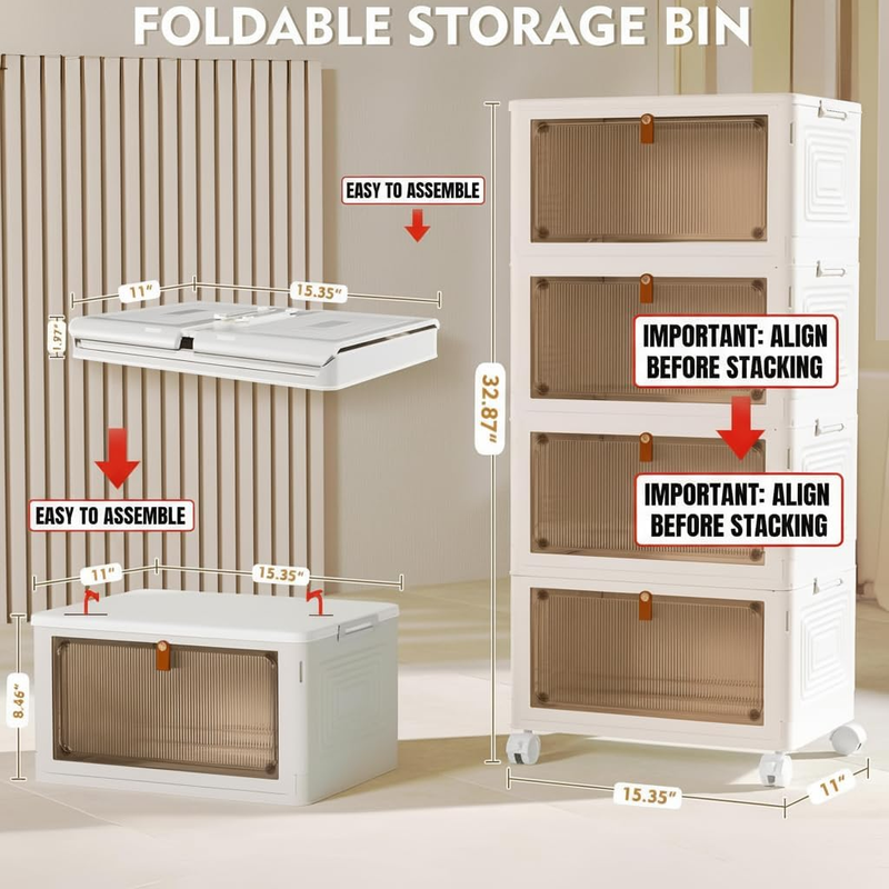 4 Tier Plastic Storage Bins 23QT Stackable w/ Lid Wheels Collapsible Organizer6