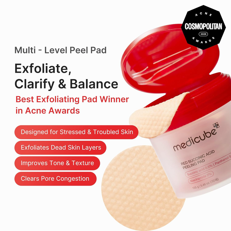 Red Succinic Acid Toner Pads AHA BHA Niacinamide Facial Peeling Pads 701