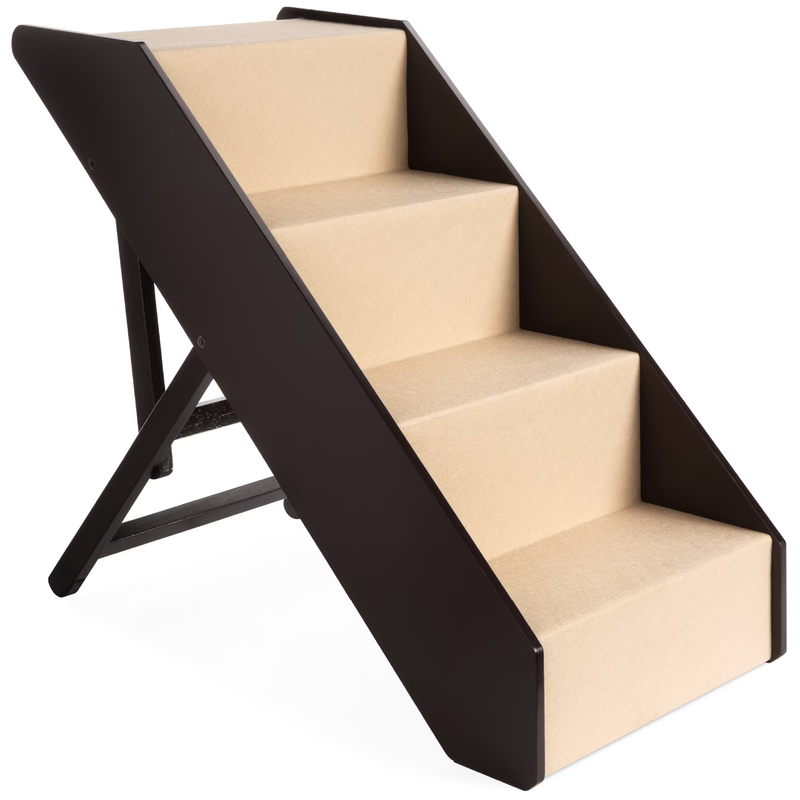4 Step Foldable Adjustable, Wide Wooden Carpeted Pet Stairs for Injured, Elderly10