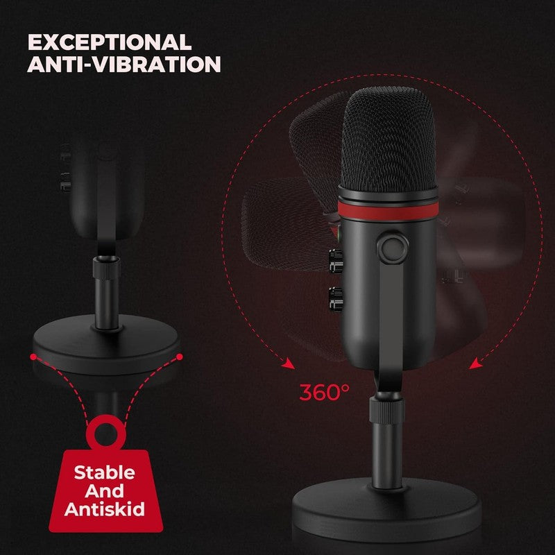 USB C Condenser Gaming Microphone w/ Headphone Jack, Volume, LED Mute5