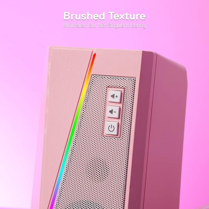 GS520 RGB Desktop Speakers Pink 2.0 USB PC Stereo LED 6 Modes 3.5mm5