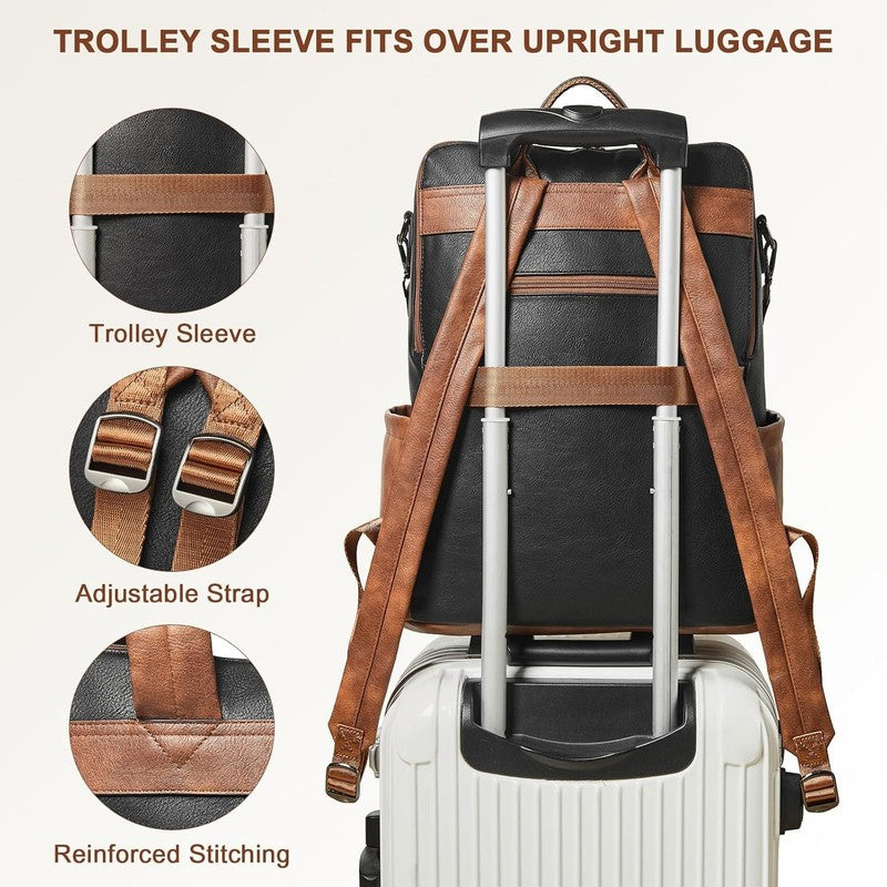 Women Laptop Backpack 15.6" Leather Travel Work Water Resistant Maroon3