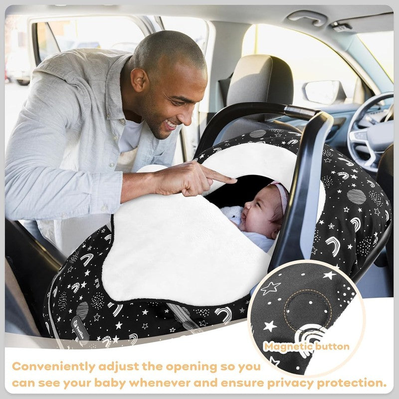 Winter Baby Car Seat Cover, Plush Fleece Canopy for Infants, Stars5