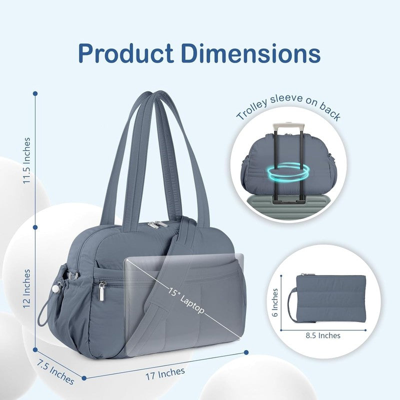 Travel Duffel Bag Women Puffer Gym Weekender Wet Pocket Carry On Blue Grey4