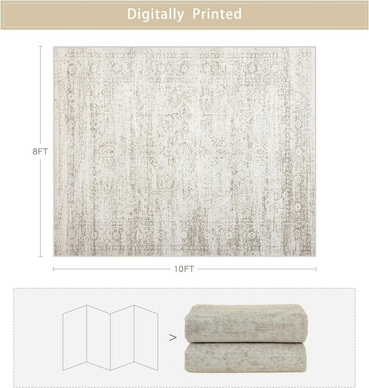 Washable Rugs 8X10 Area Rugs for Living Room,Ultra Soft Faux Wool Retro Rugs for1