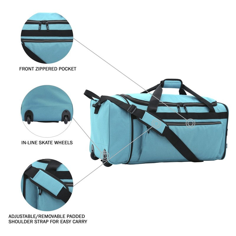 28 Inch Large Collapsible Rolling Duffel Bag Teal2