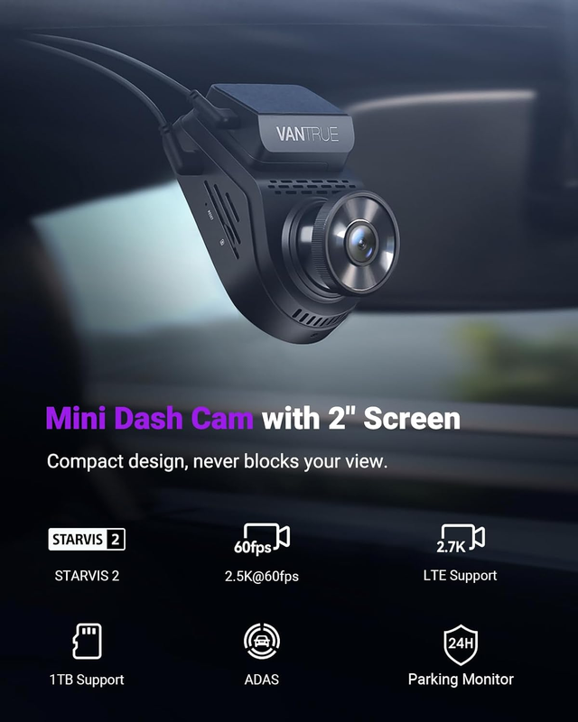 S1 Pro Dash Cam Front STARVIS 2, 2.7K Mini Dash Camera for Cars, ADAS, App Contr3
