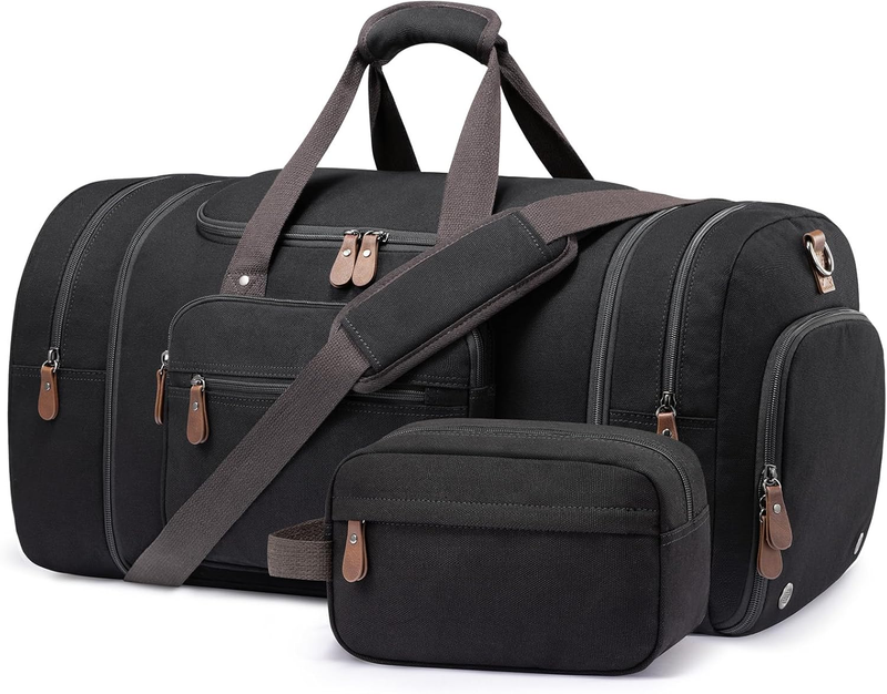 Canvas Travel Duffle Bag Black Carry On w/ Shoe Compartment Toiletry0