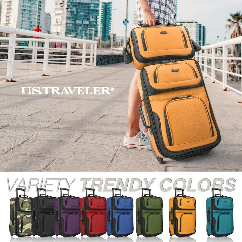 Rio Fabric Expandable Carry On Luggage, Rolling Suitcase, Orange, 2 Wheel Set6