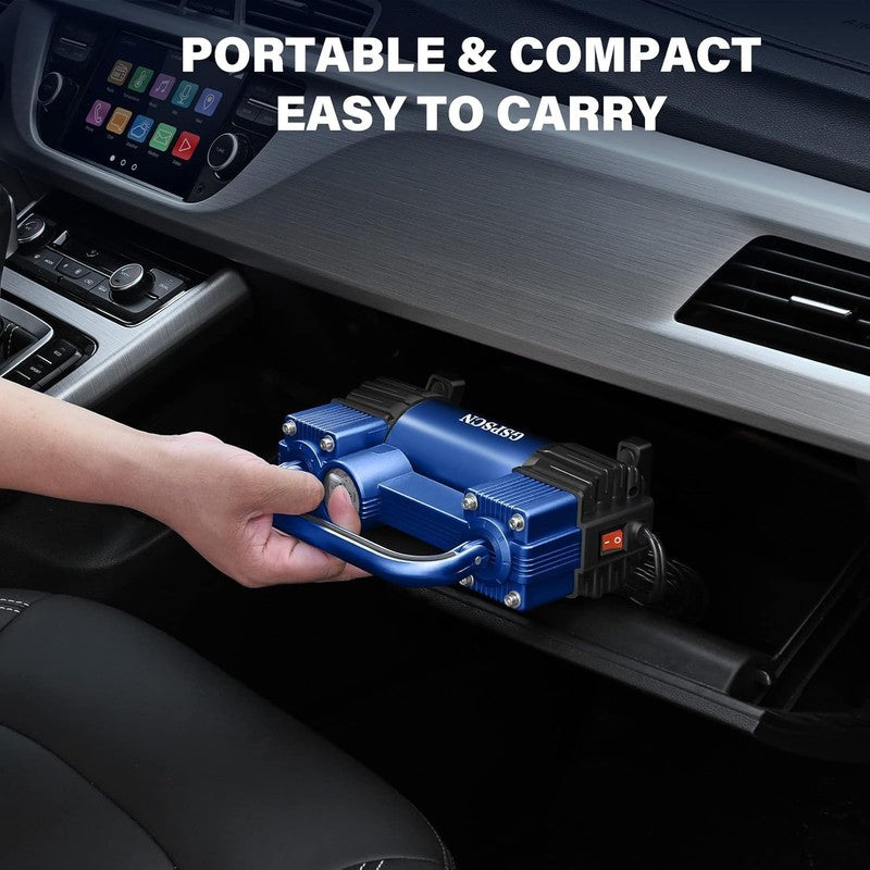 Blue Heavy Duty Tire Inflator 150PSI | 12V Metal Air Pump w/Bag & Adapter7