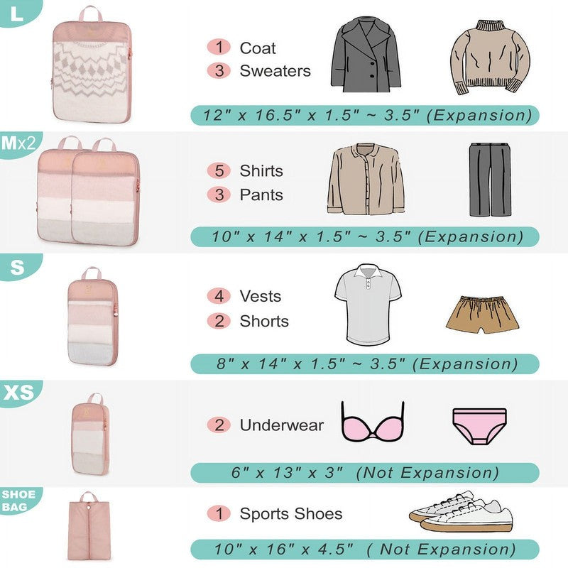 8 Set Expandable Compression Packing Cubes for Travel, See through Mesh Travel P3