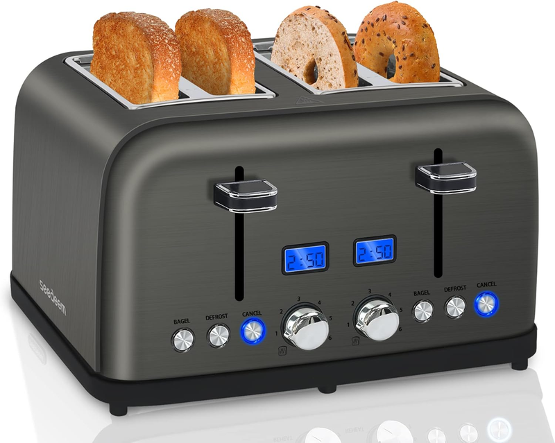 4 Slice Stainless Steel Toaster Dark Metallic - LCD, 6 Shades, Bagel, Defrost0