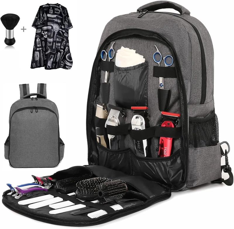 Professional Barber Backpack,Hair Cutting Tools Kit with Waterproof Cape & Brush7