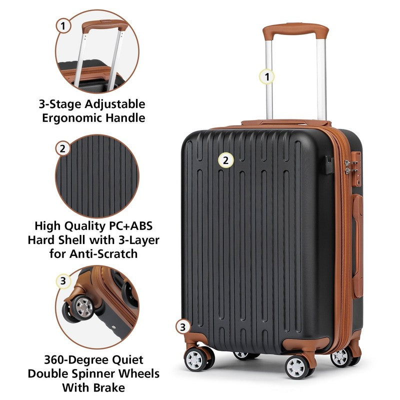 3 Piece Hardside Carry On Luggage Set 20" TSA Lock Spinner Wheels Travel10