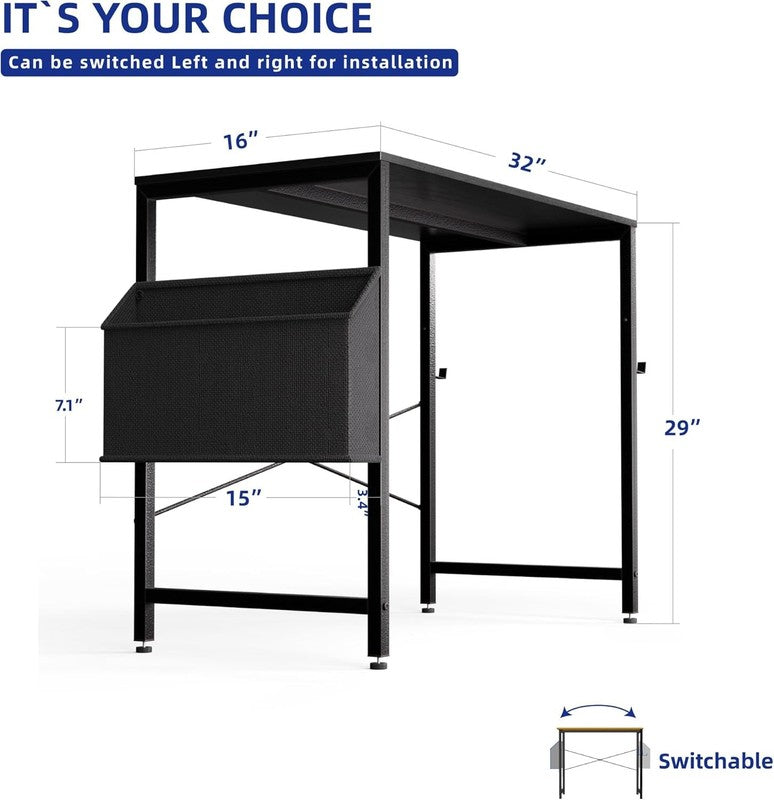 Compact 32" Computer Desk with Storage Bag & Headphone Hook for Home Office2