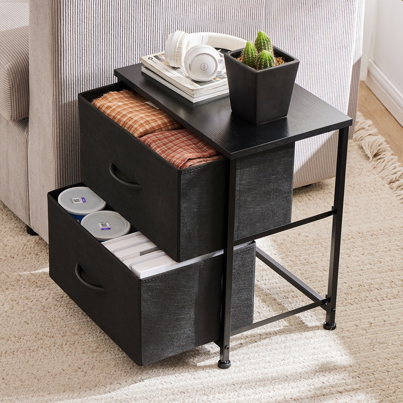 Nightstand Set of 2, End Table Side Table with 2 Fabric Drawers Bedside Table fo5